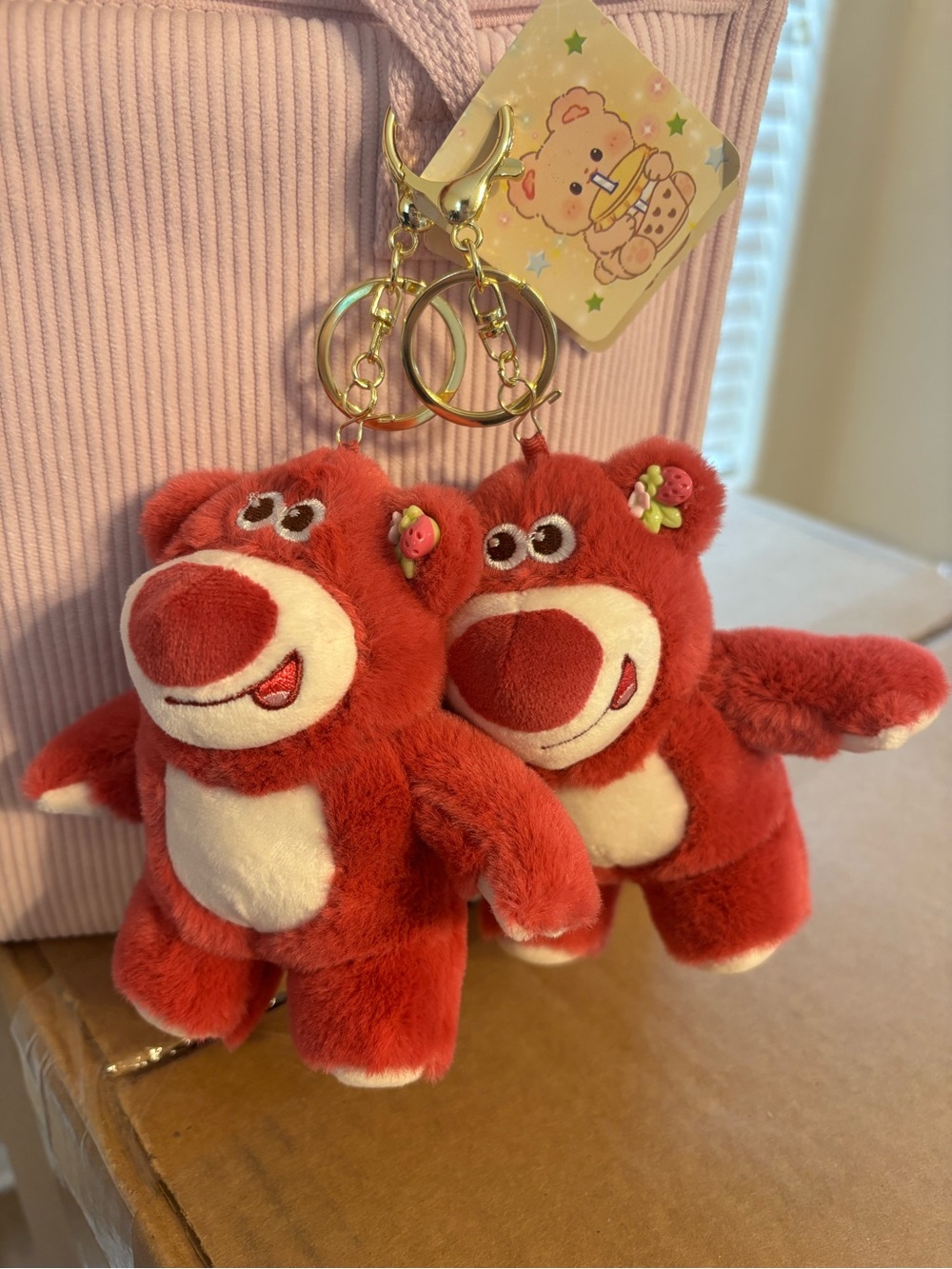 (2)Lotso Toy Story Plush Bear Keychain Pair - Bag Charms